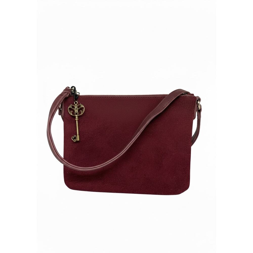 🧚🏻‍♀️ Old Navy Burgundy Crossbody Bag Suede Key Charm 3 Pocket 8x6x1